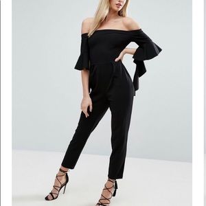 ASOS Bardot Jumpsuit with Ruffle Sleeve Detail